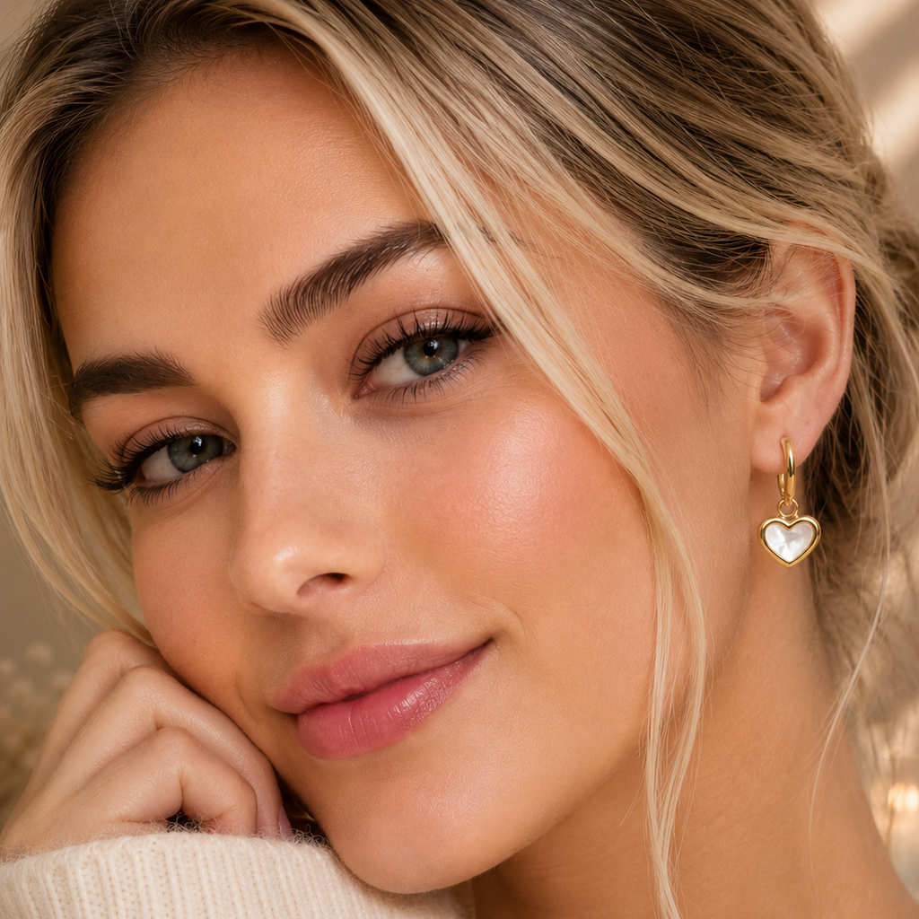Golden Heart Pearl Drop Hoops