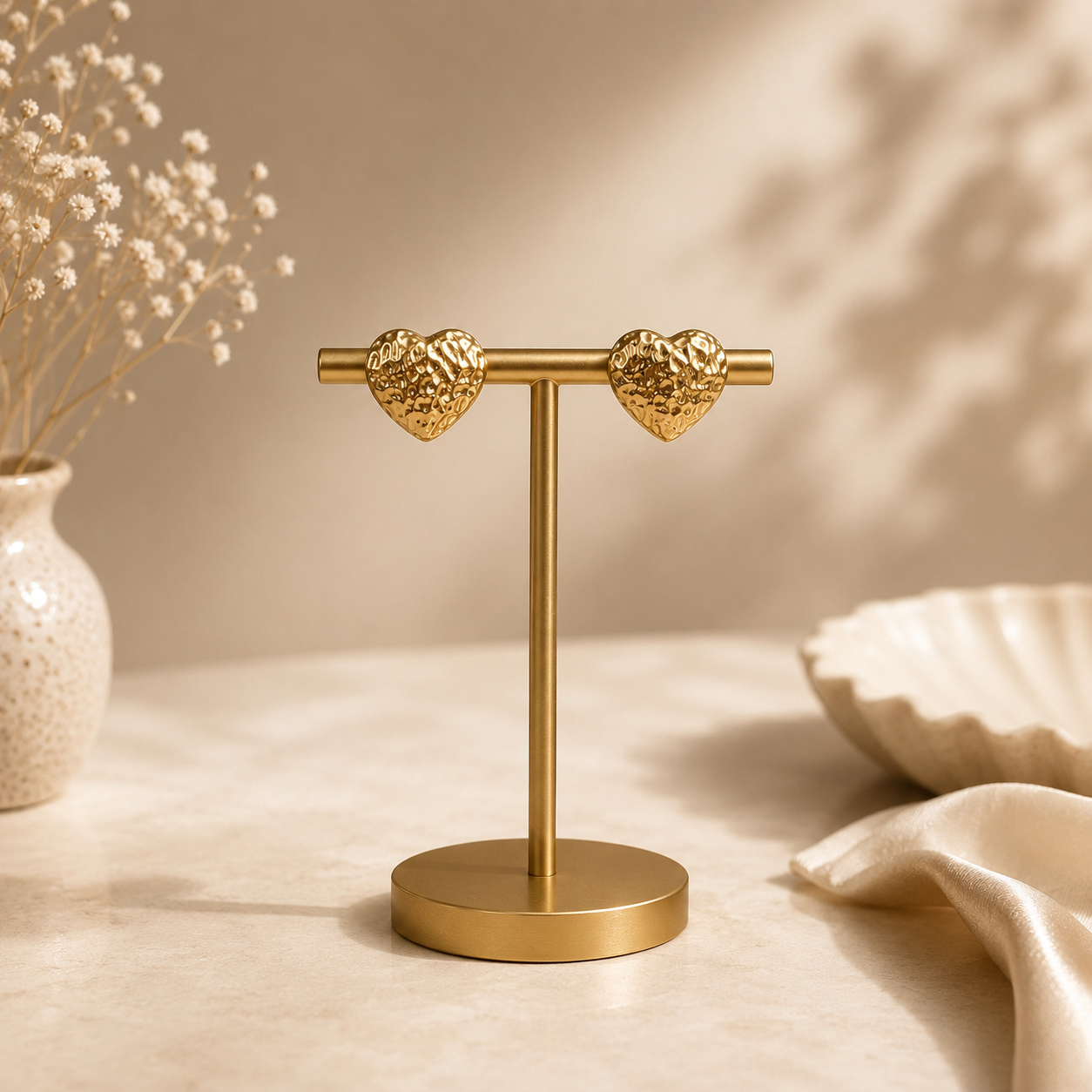 Golden Heart Stud Earrings