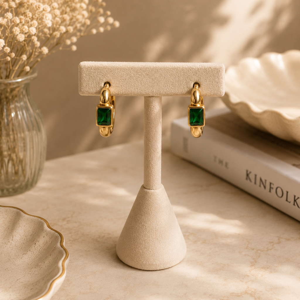 Green Gem Huggie Hoops