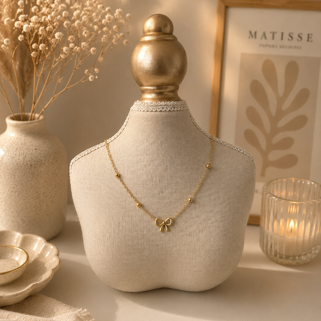Golden Bow Charm Necklace