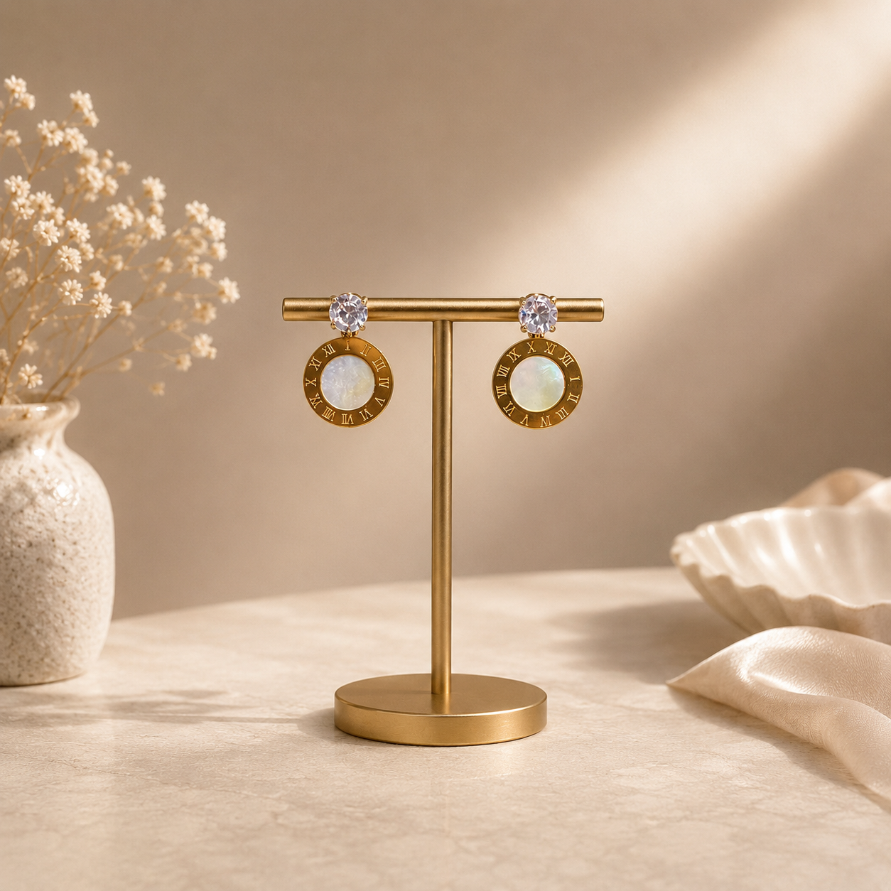 Mother of Pearl Coin Earrings