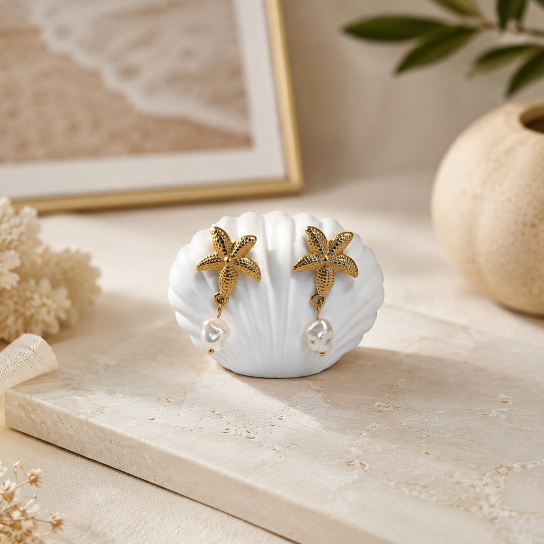 Seaside Pearl Starfish Earrings