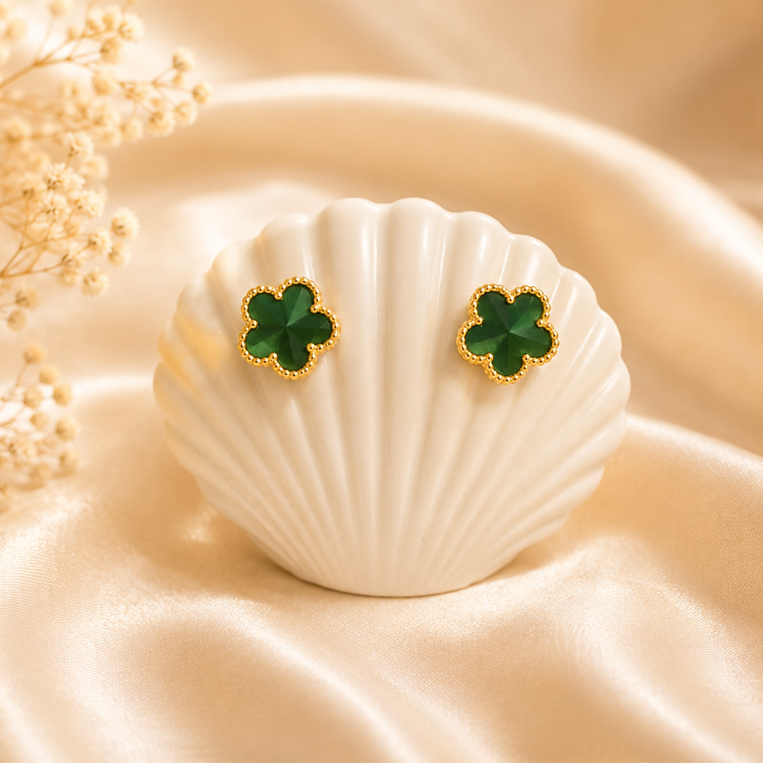 Emerald Clover Stud Earrings