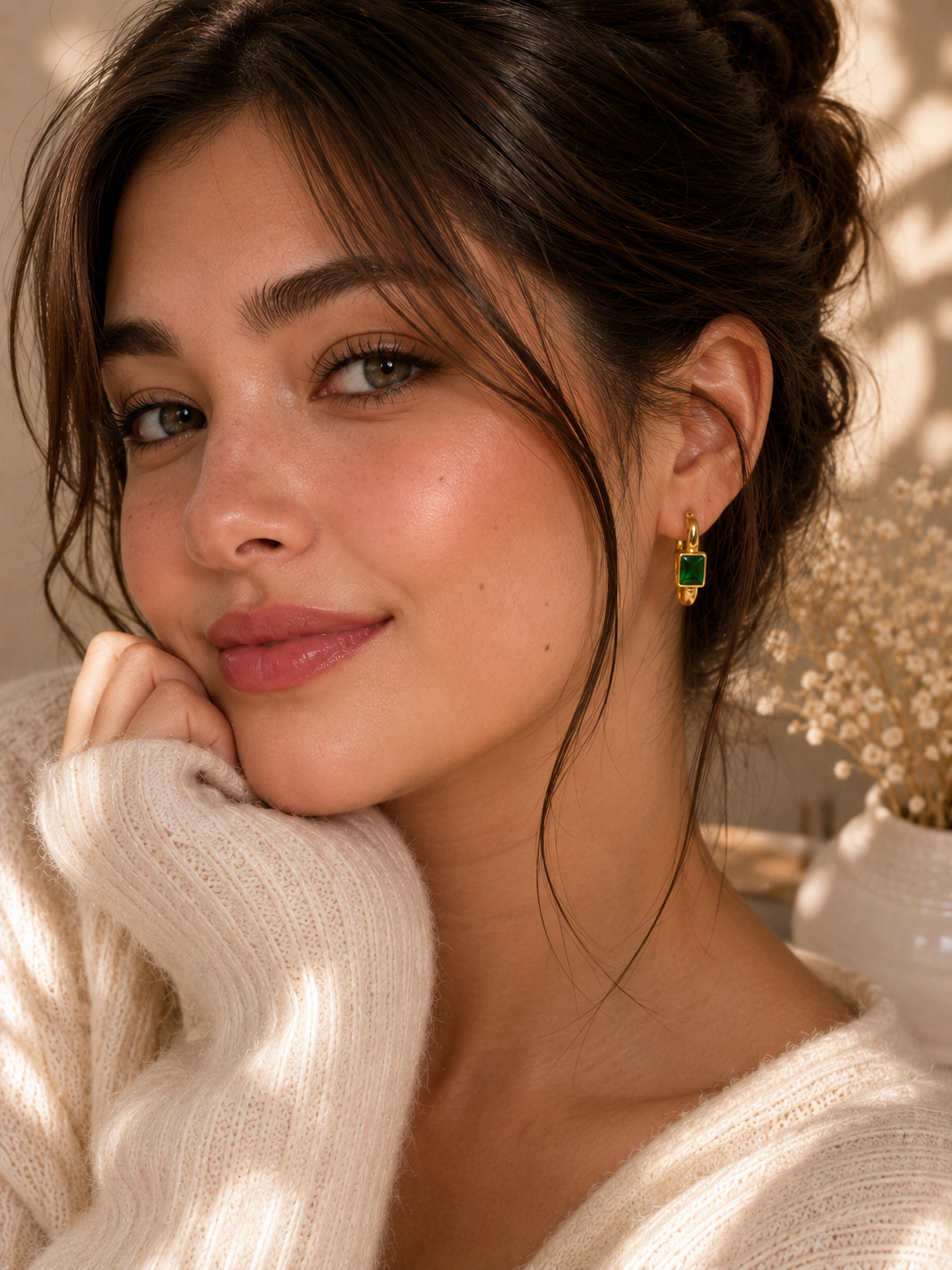 Green Gem Huggie Hoops