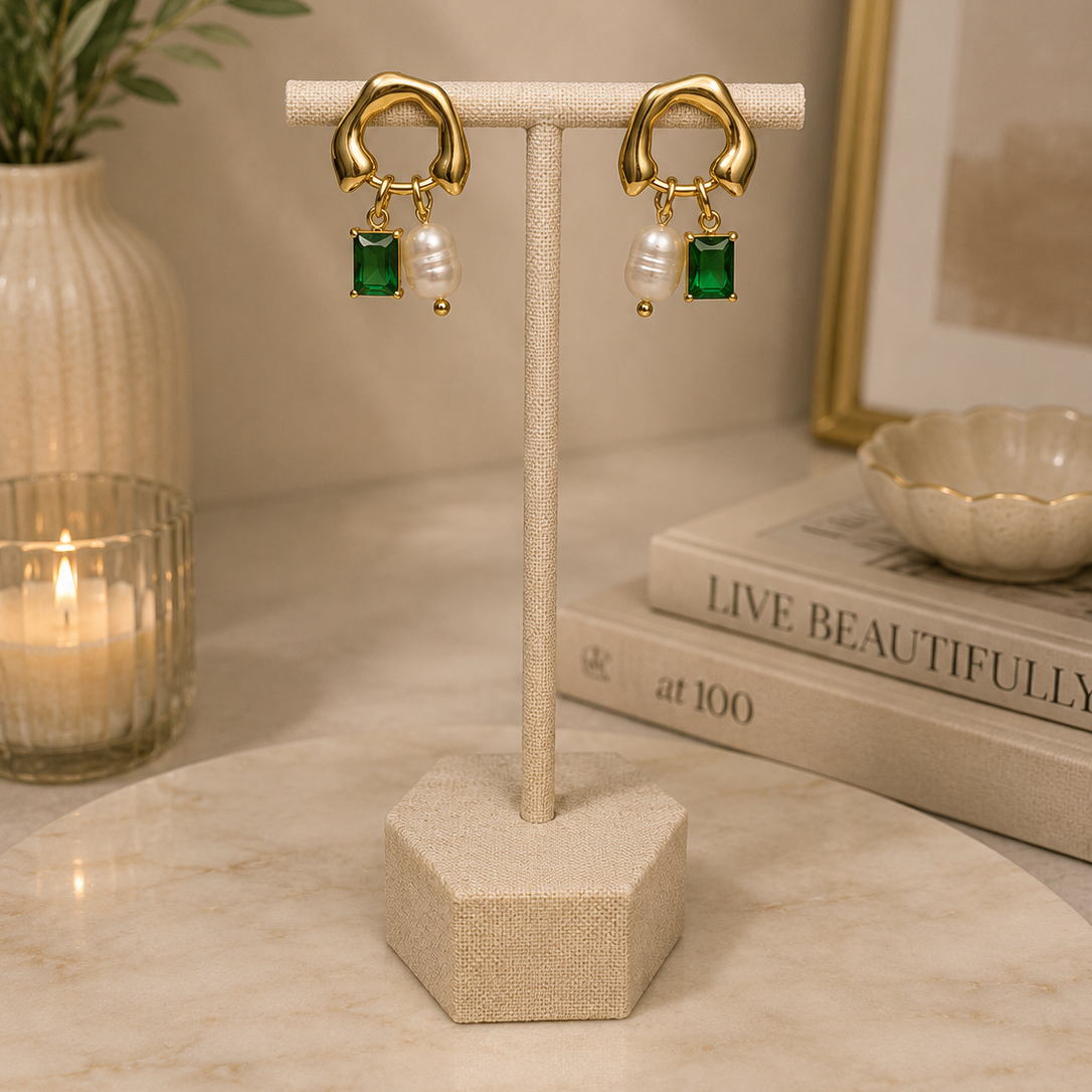 Pearl & Emerald Charm Earrings