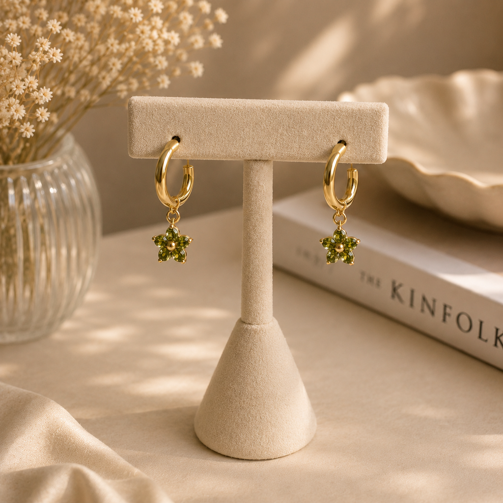 Olive Blossom Hoop Earrings