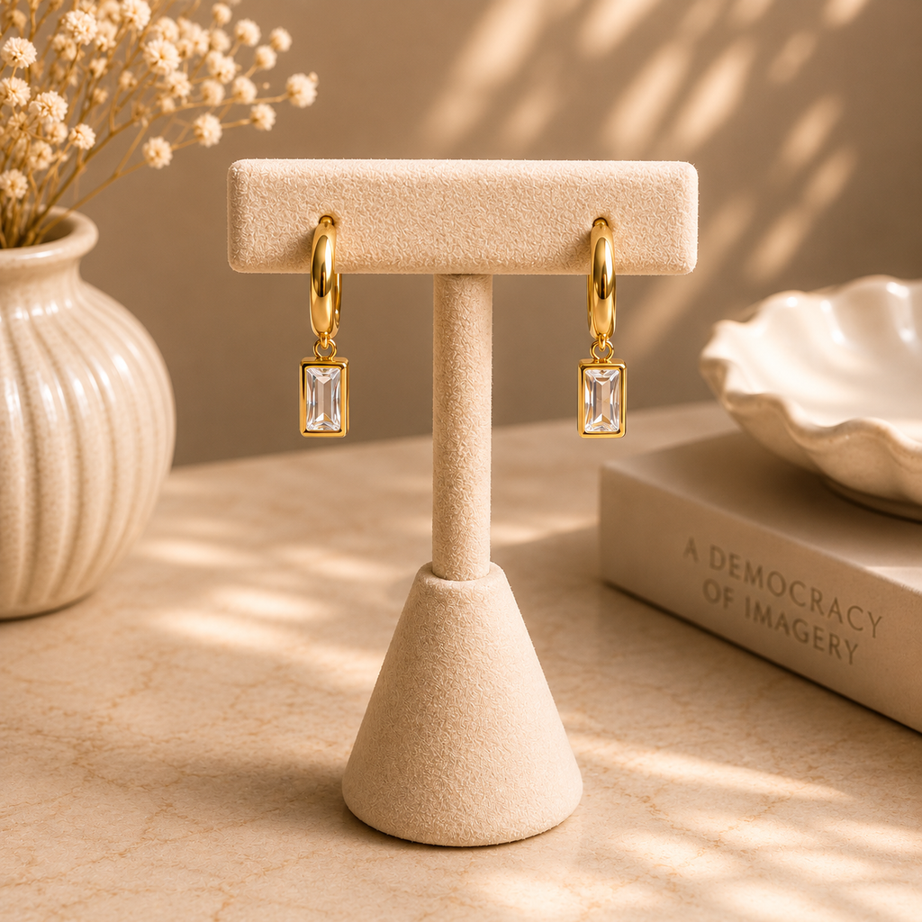 Emerald-Cut Crystal Drop hoops