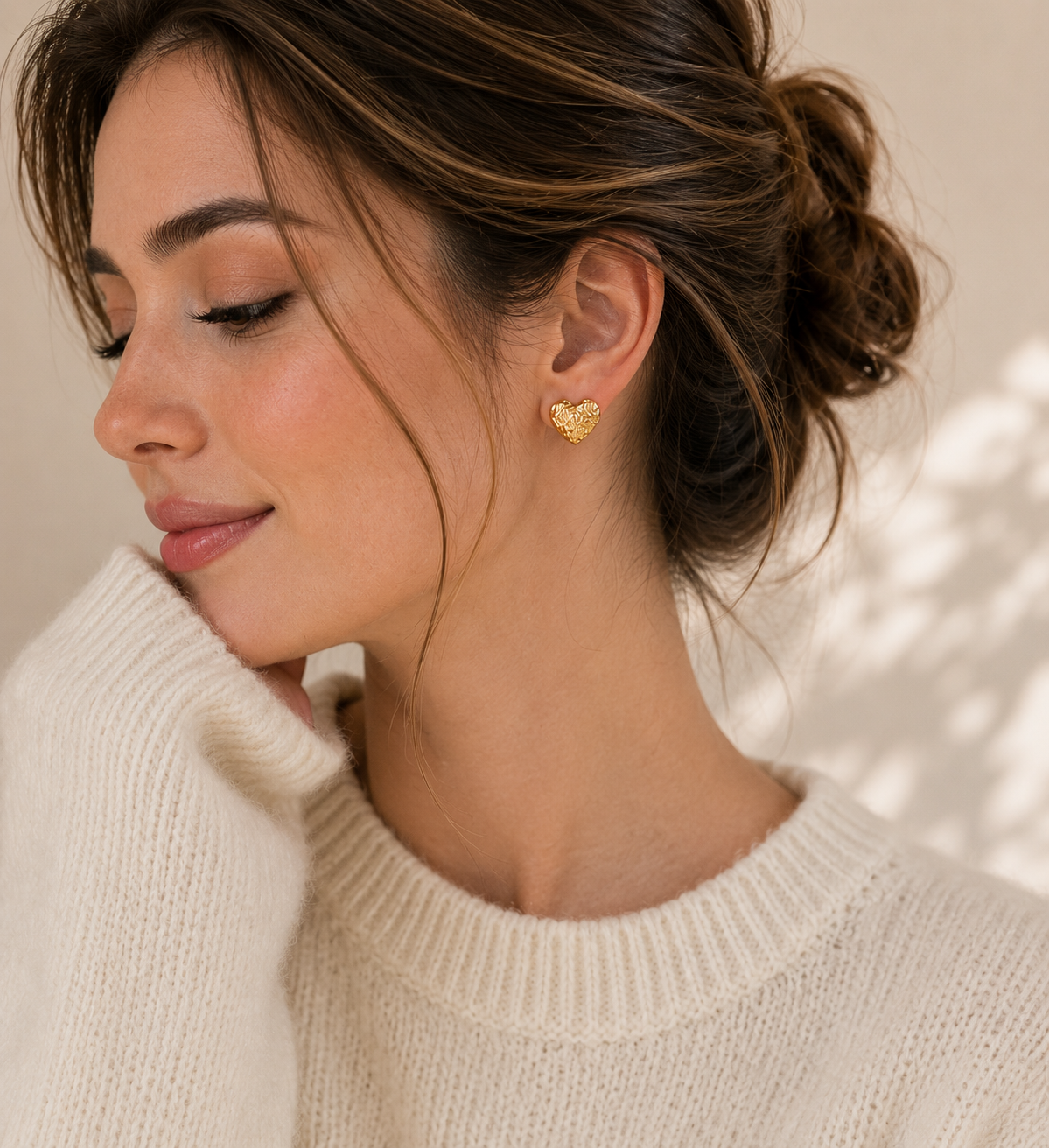 Golden Heart Stud Earrings