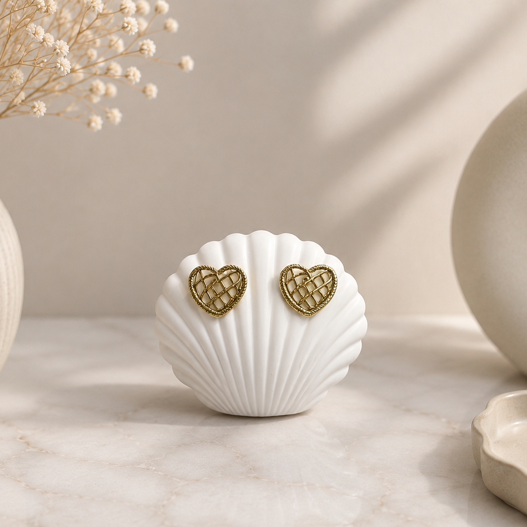 Golden Woven Heart Studs