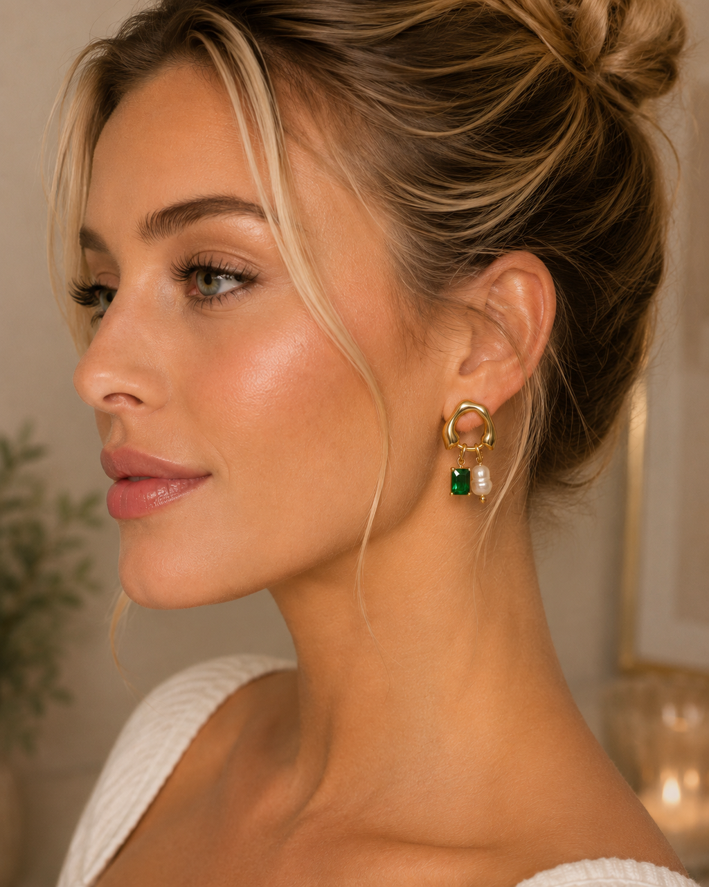 Pearl & Emerald Charm Earrings