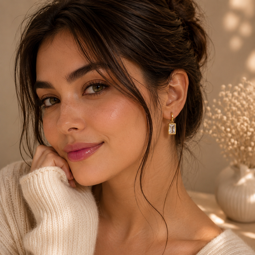 Emerald-Cut Crystal Drop hoops