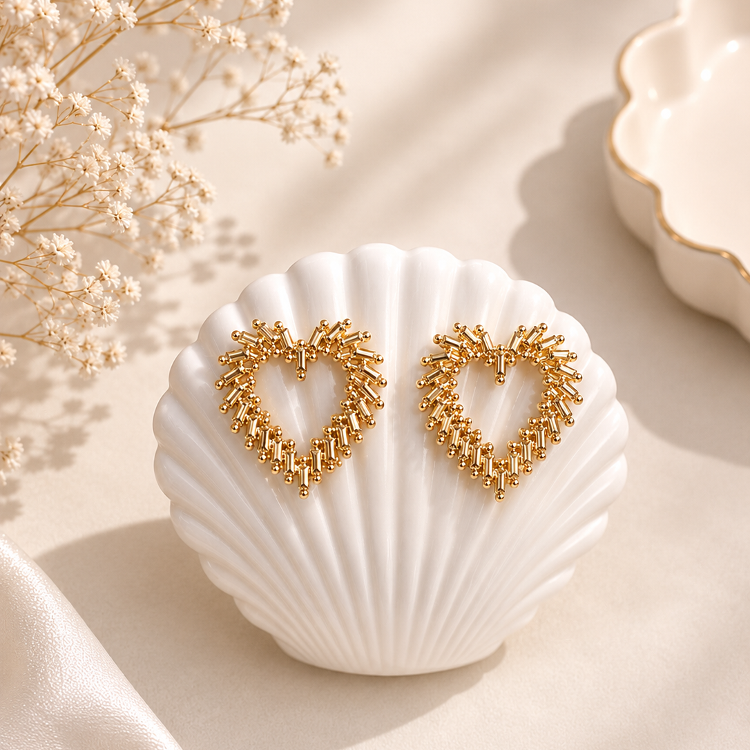 Golden Radiance Heart Earrings