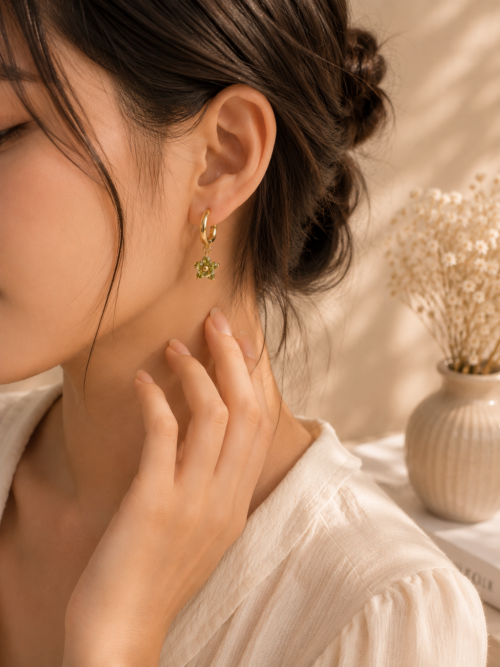 Olive Blossom Hoop Earrings