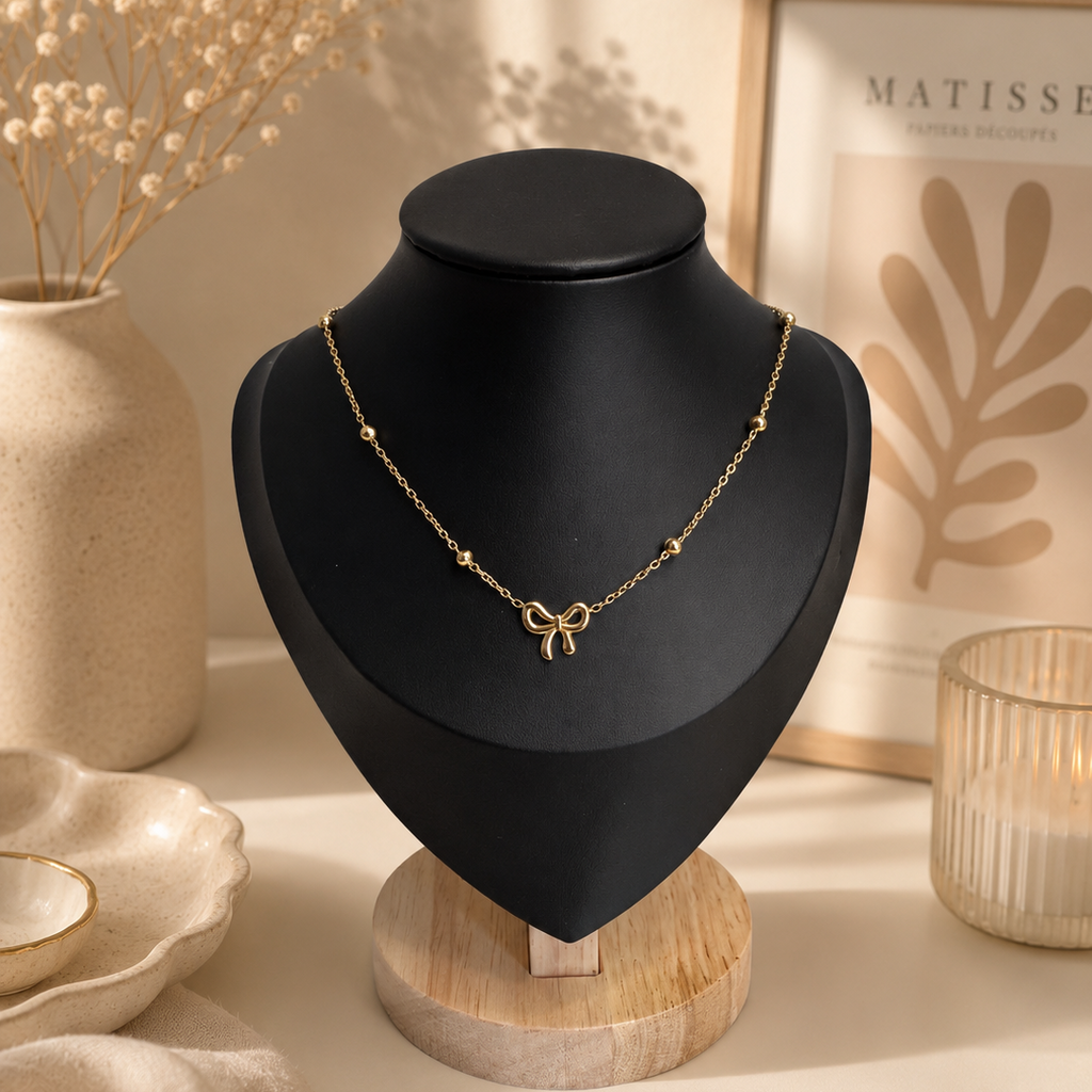 Golden Bow Charm Necklace