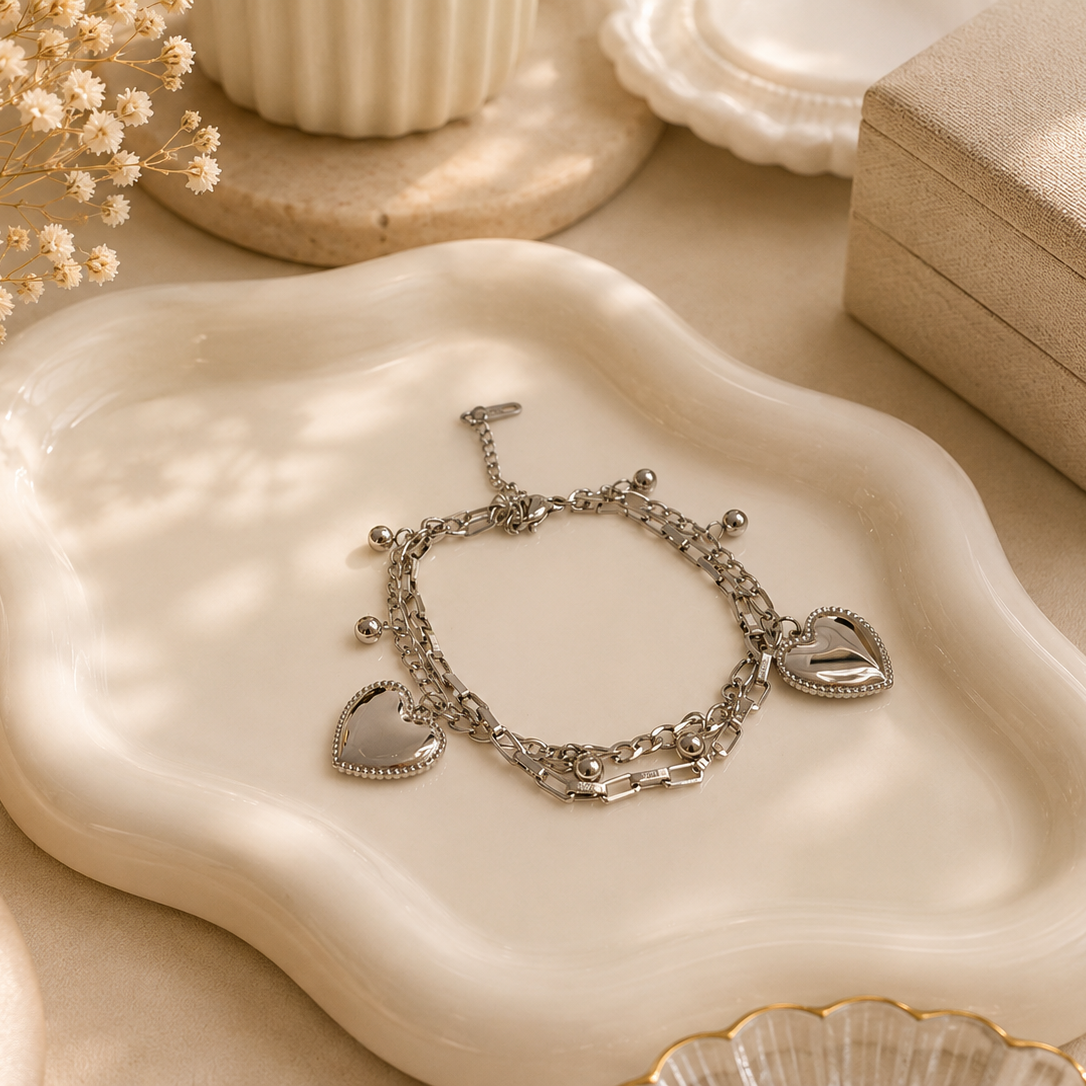 Heart Charm Layered Bracelet