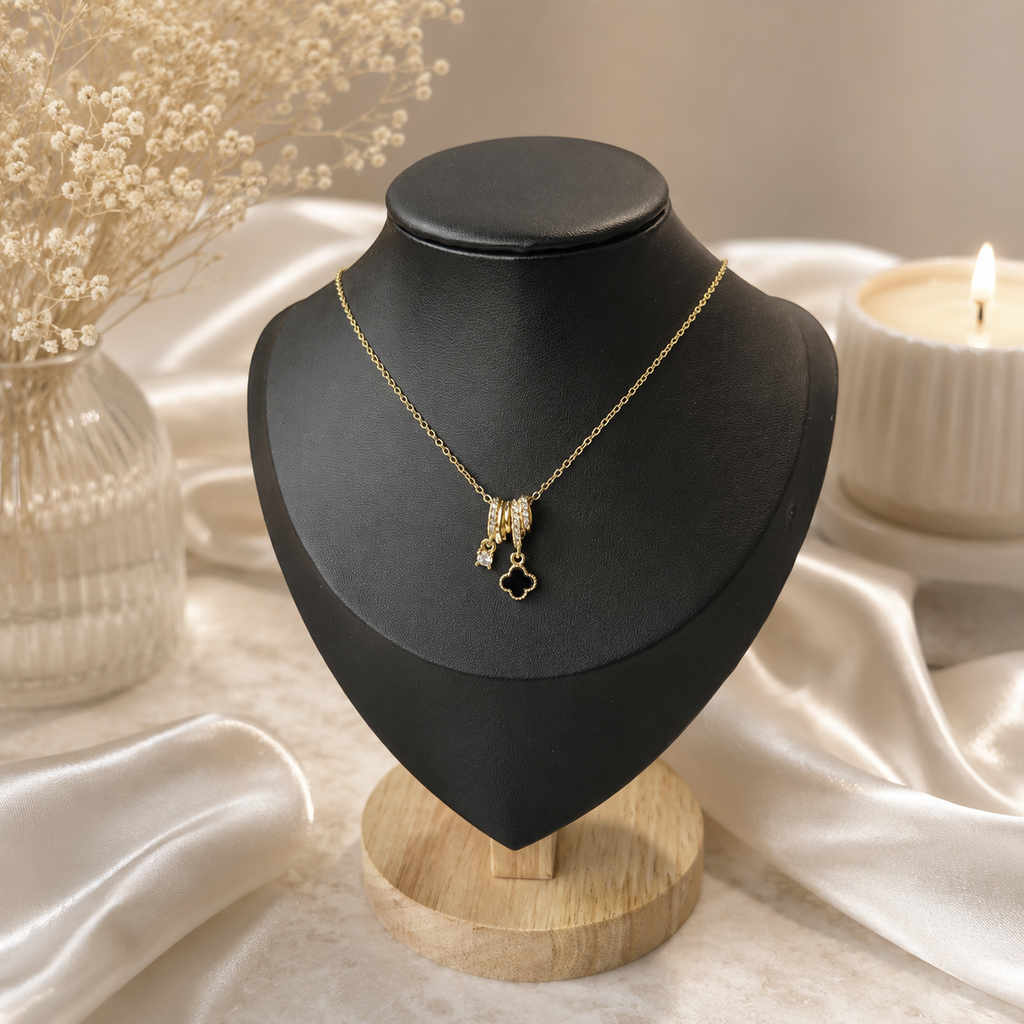 Noir Clover Charm Necklace