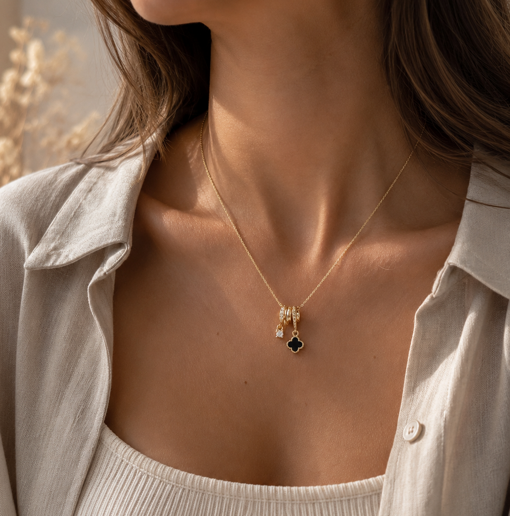 Noir Clover Charm Necklace