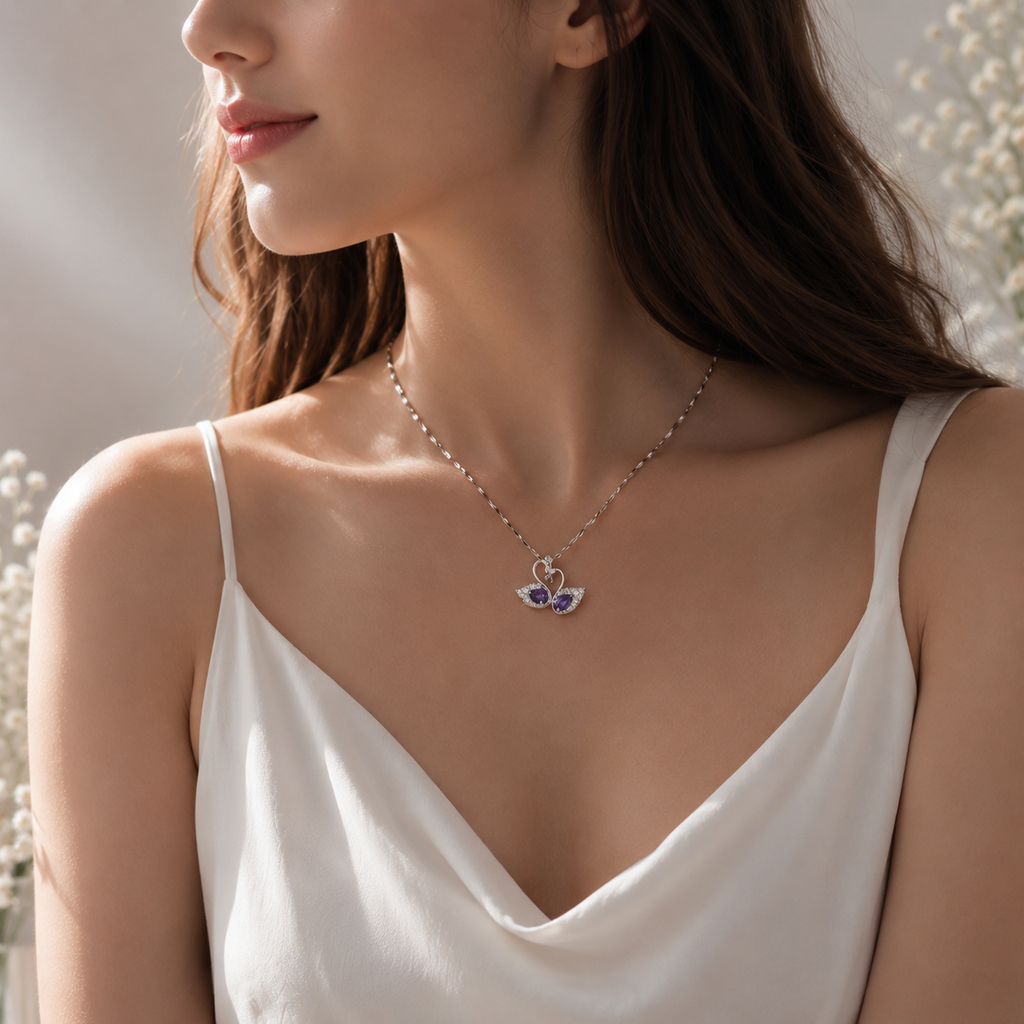 Violet Swan Necklace